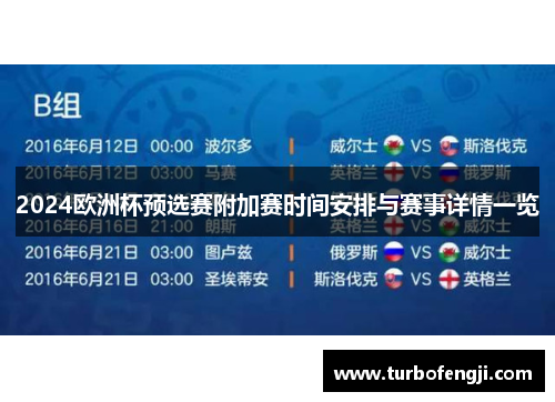 2024欧洲杯预选赛附加赛时间安排与赛事详情一览
